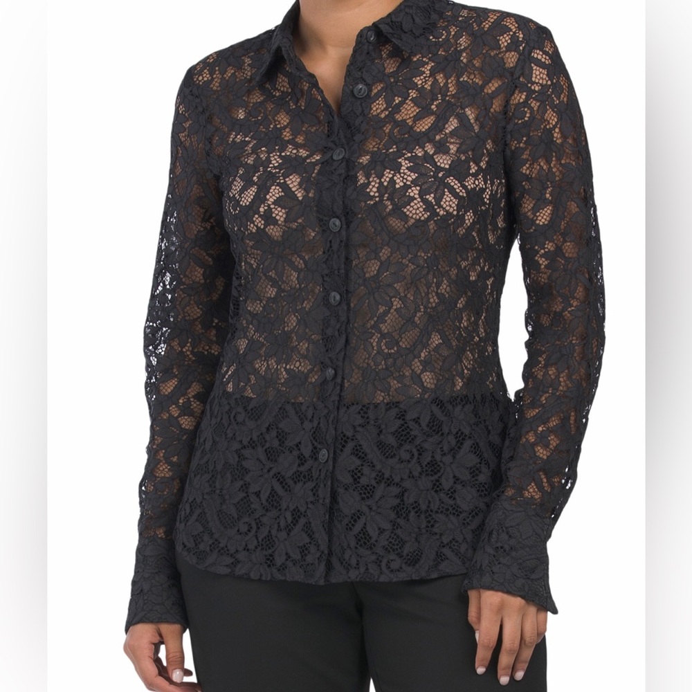 Solitaire Black lace button down top